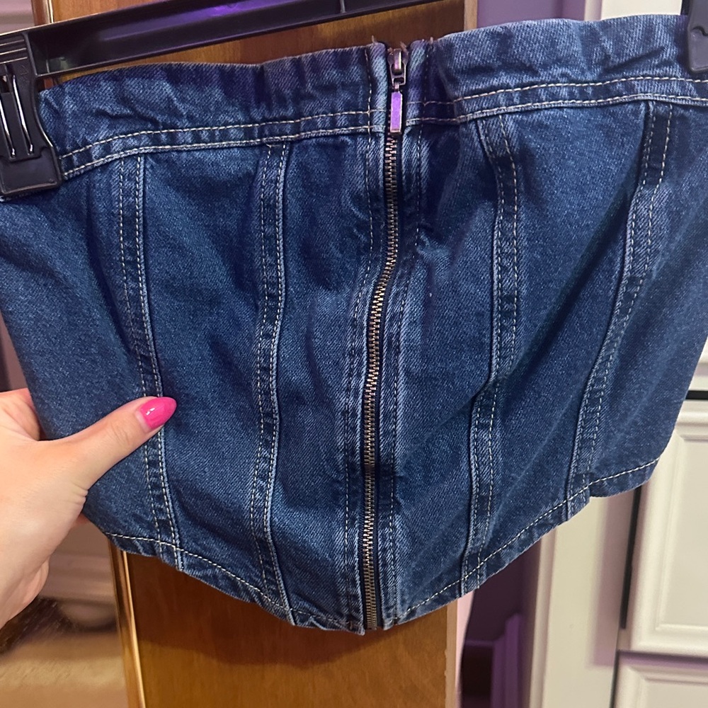 Denim Zip-Up Corset Top